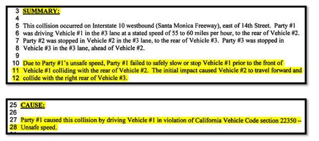 Police Summary of September 5th, 2021 CA Freeway 10 Auto Accident